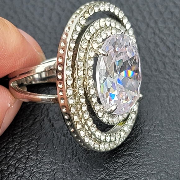 Huge Sparkly Statement Ring - Super Super Light Pink Center Stone - Estate - Picture 4 of 7